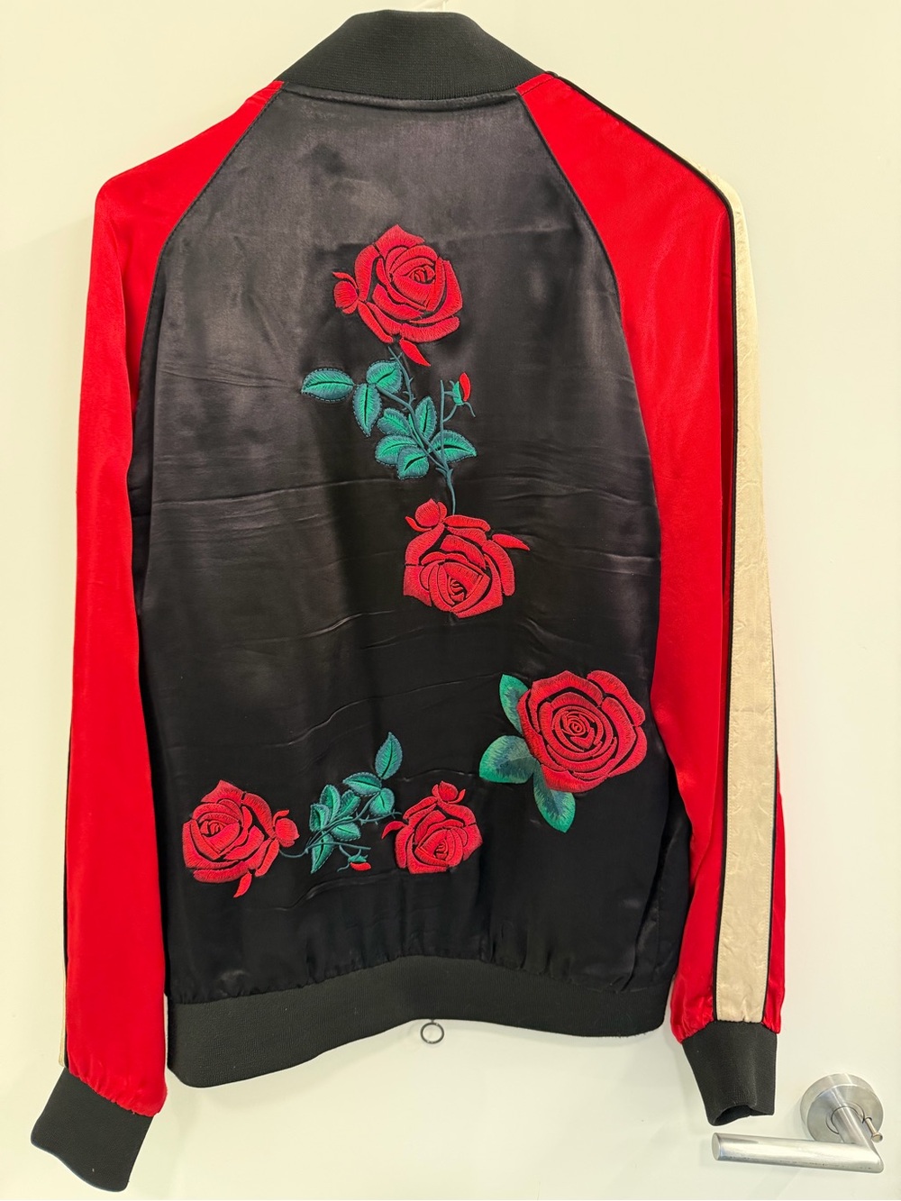 Zara Black, Red and Cream Rose-Embroidered Bomber Jacket - Picture 2 of 2